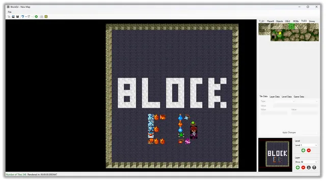 Ordene "Block Ed" vist i en tile-baseret editor