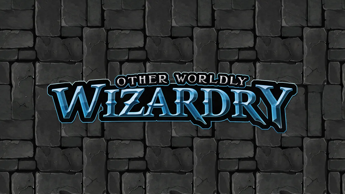 Other Worldly Wizardry-logo med en baggrund af grå brosten