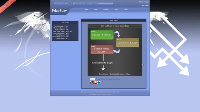 Et skærmbillede af PrizeBoxy-websitet med ordet "beta" i øverste venstre hjørne.