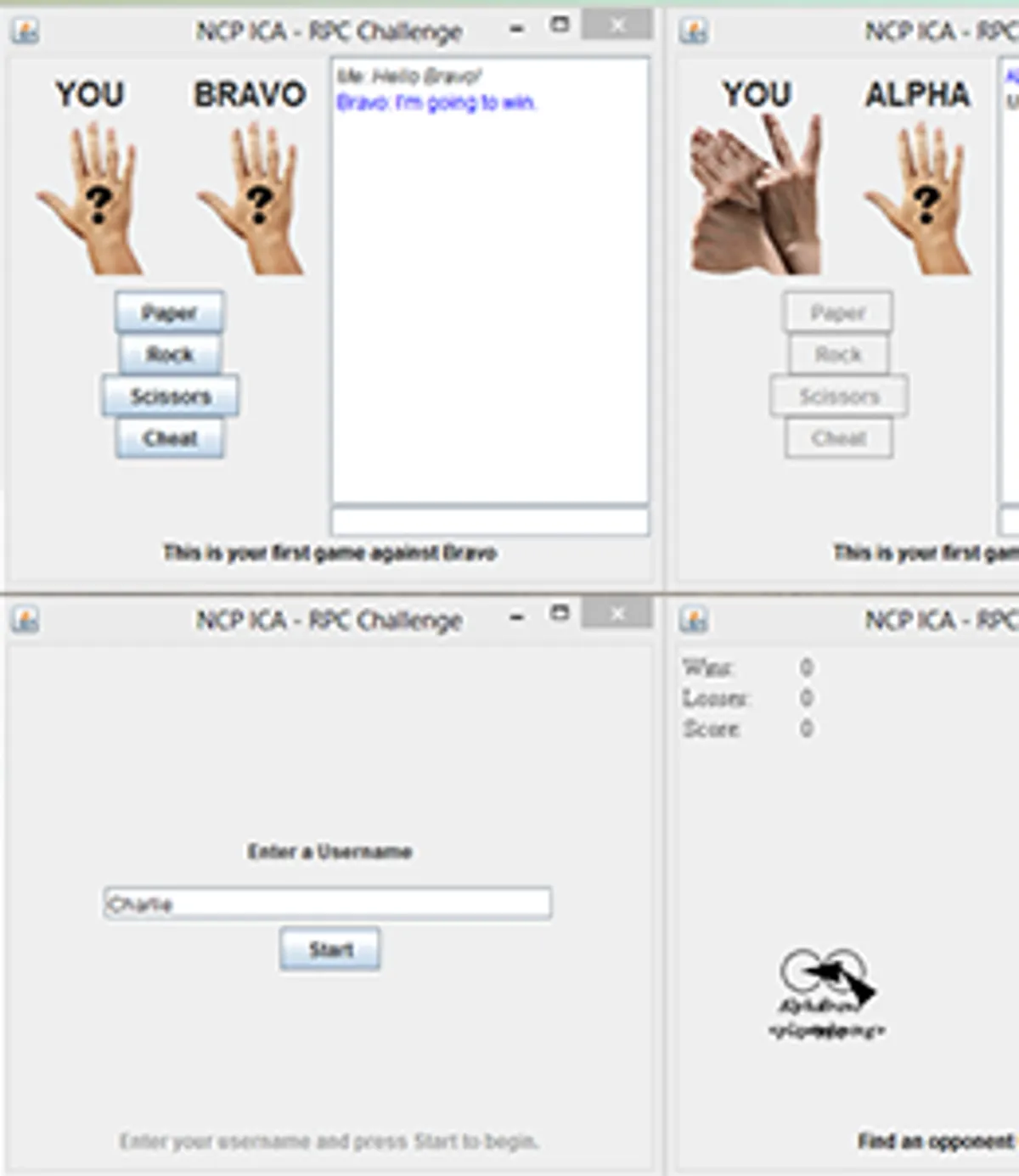 Skærmbillede fra Sten, Saks, Papir-applikationen
